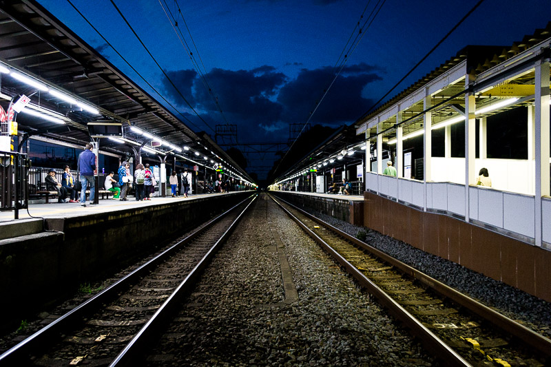 The train station in the evening.